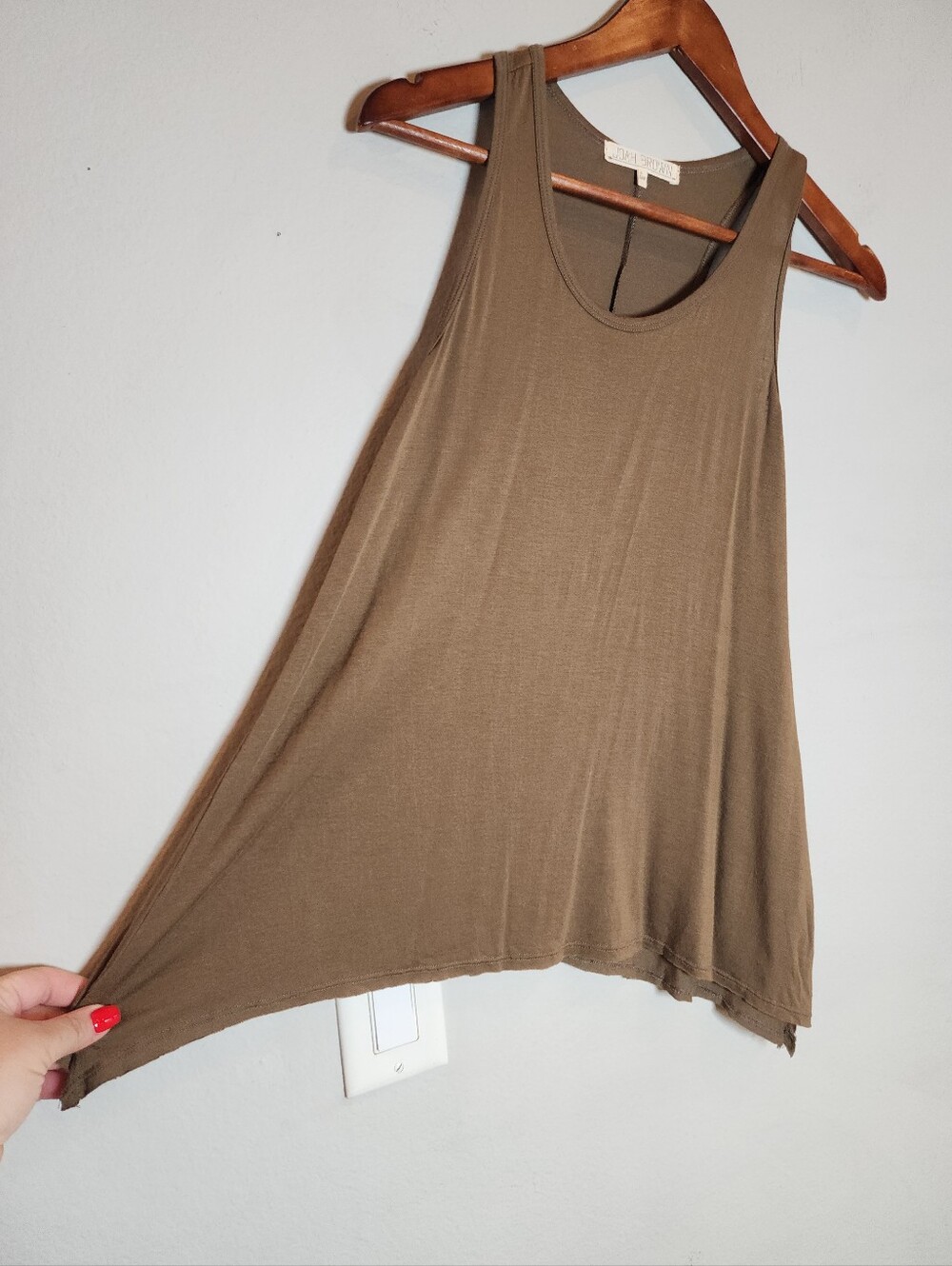 S/M Joah Brown Racer Back Tank Top Jersey Knit Stretchy Green Brown Women's - Picture 9 of 10